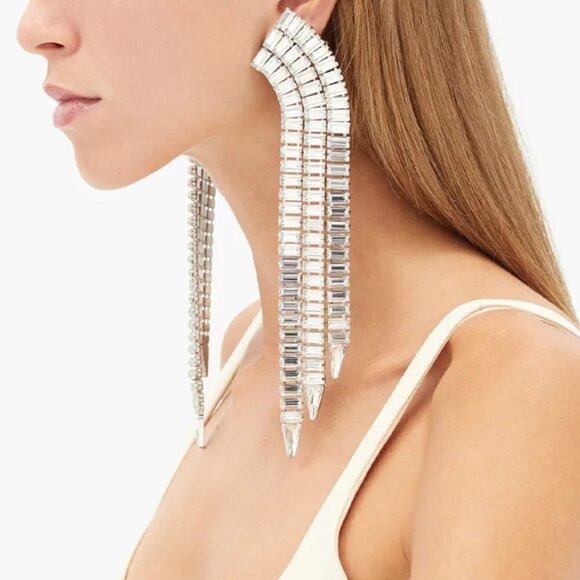 Tassels Bling Rhinestone Earrings Fringe Dangle Huge Club Holiday Party - Picture 5 of 6